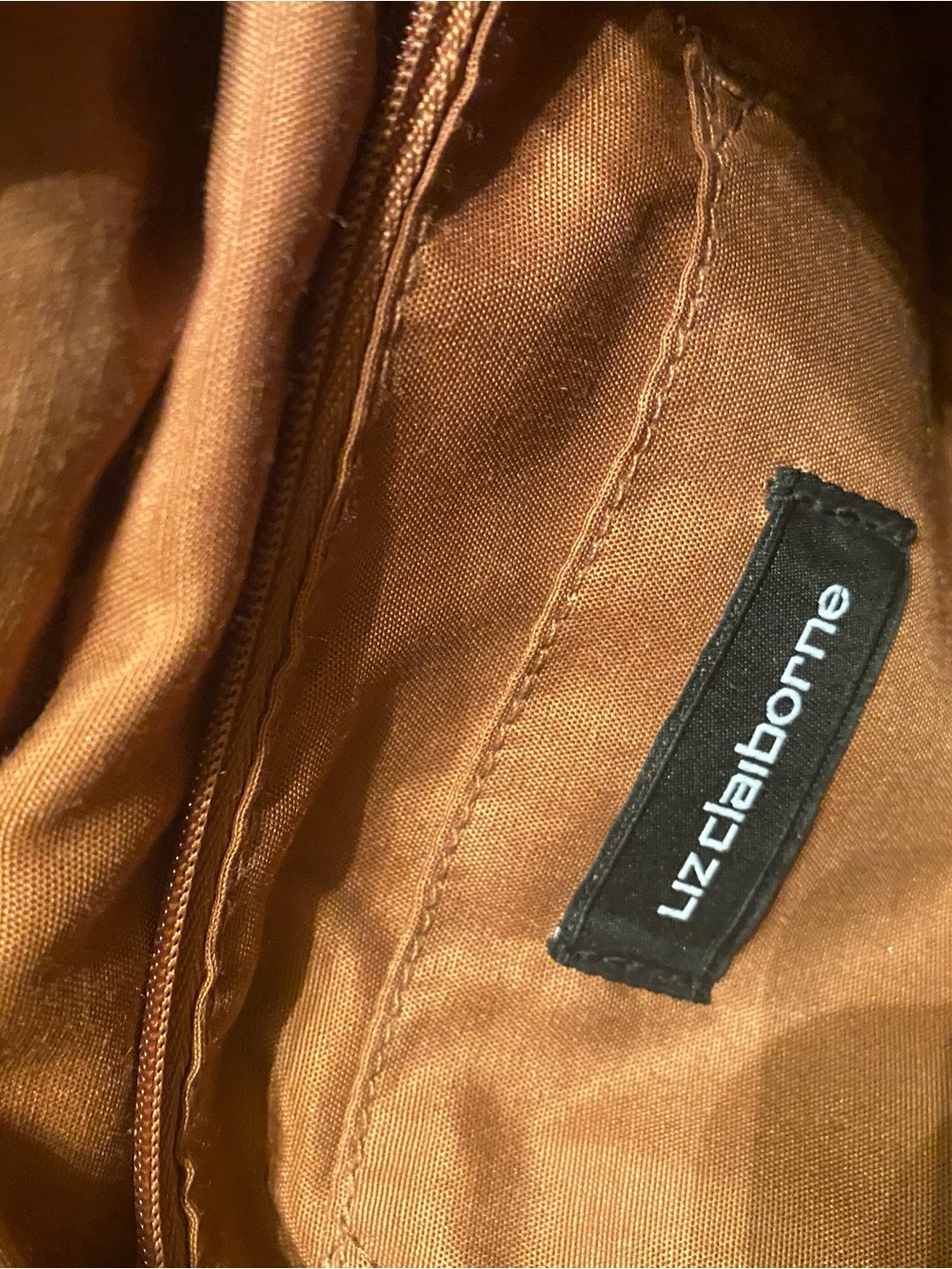Liz Claiborne Cognac Pebbled Leather Shoulder Tote. measurements are 13 x 10. - Picture 2 of 9